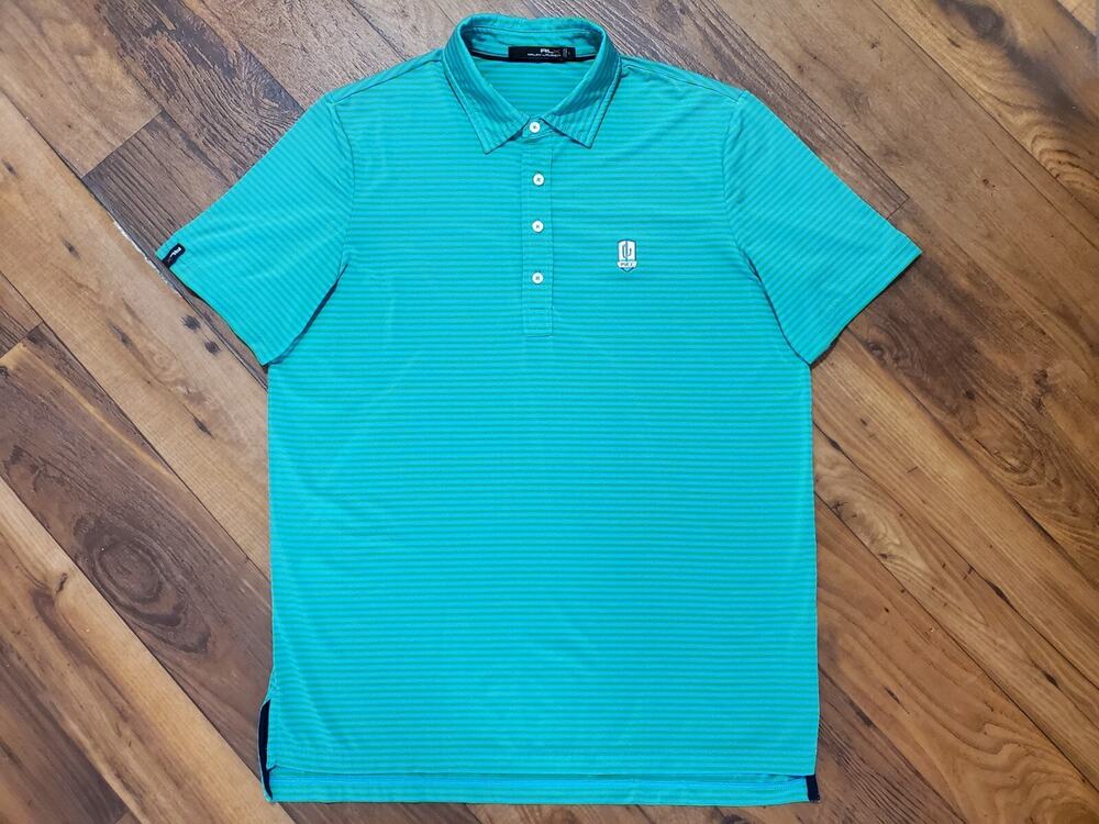 RLX Ralph Lauren Men's Large Golf Polo Shirt Green Striped PVCC Short Sleeve